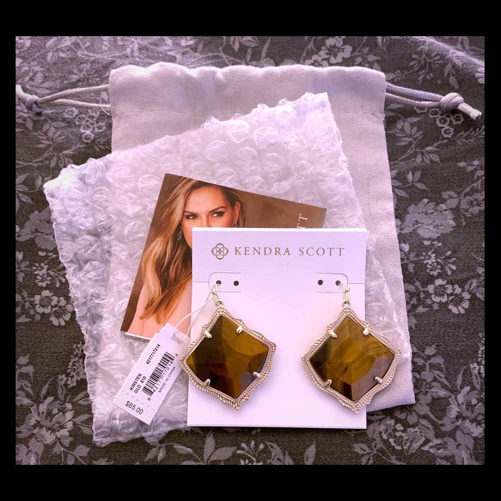 Kirsten Gold Drop Earrings In Brown Tigers Eye